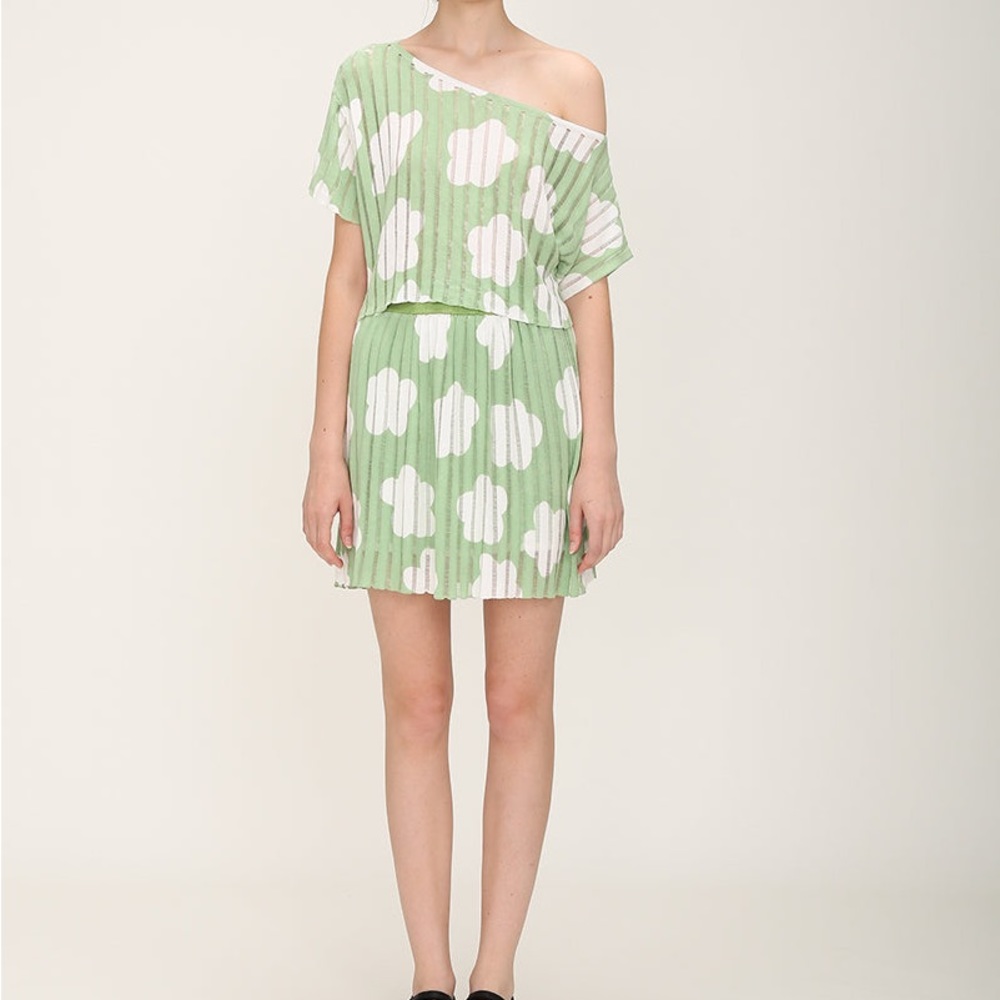 Green flower knit set